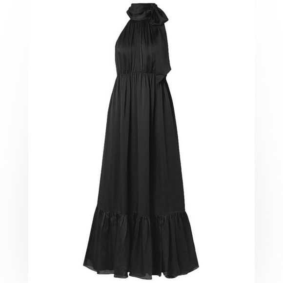 $750 ZIMMERMANN Gathered Silk-satin Halterneck Maxi Dress Black Size 1 - Picture 1 of 17